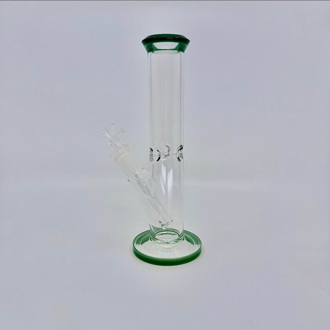 Crystal clear 9 inch Straight Water Bong With Color Mouth And Base - WP238 - RK Quality Glass