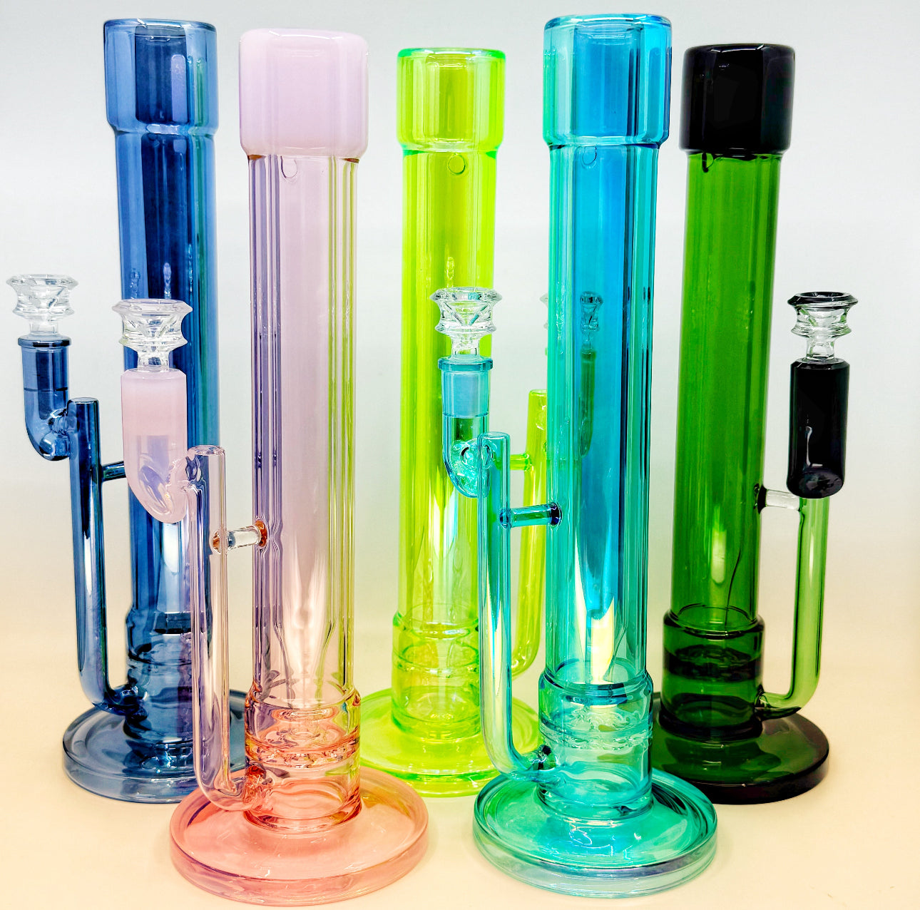 14" Metallic Double Tube In-line Straight Bong