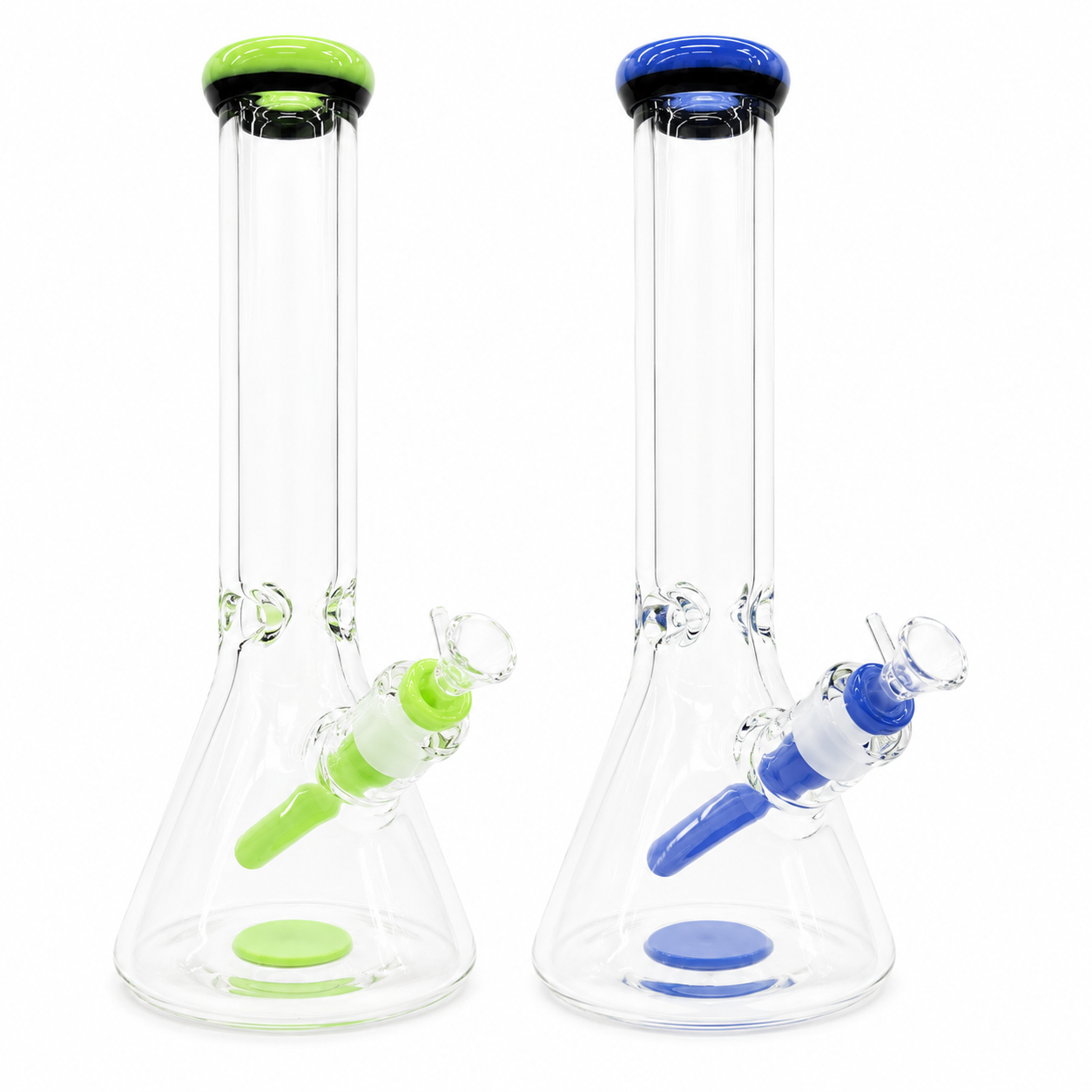 14 Inch 9mm Thick Glass Beaker Bong with Colored Accents and Matching Bowl