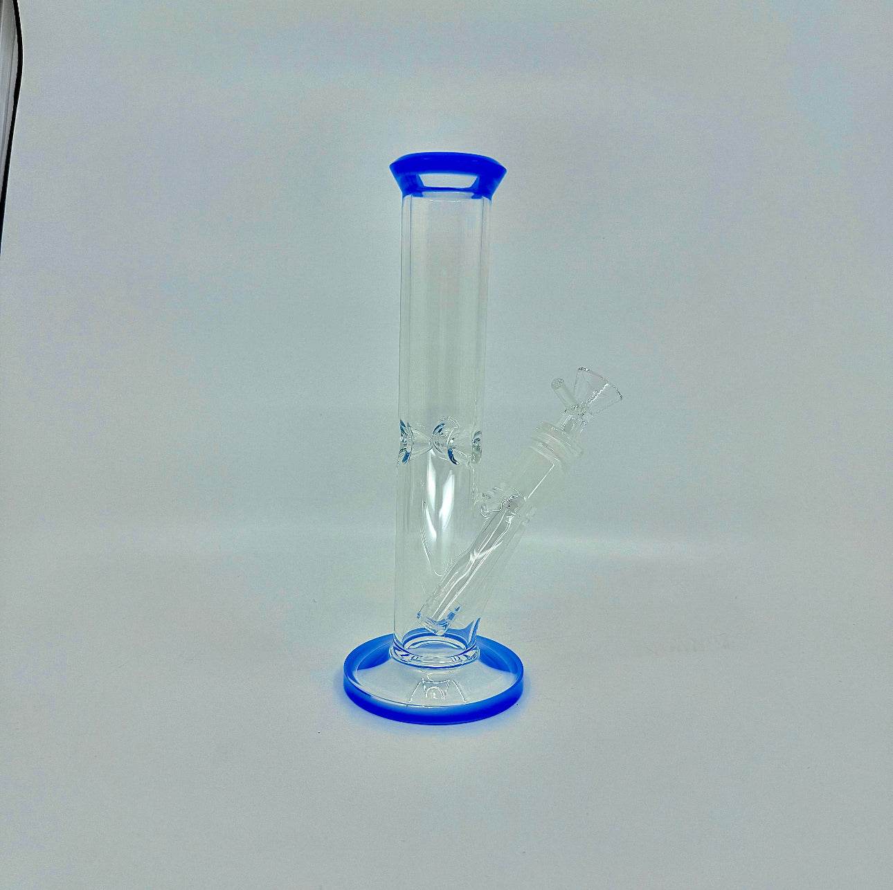 Crystal clear 9 inch Straight Water Bong With Color Mouth And Base - WP238 - RK Quality Glass