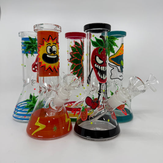 8" Glow In Dark Multi Design Becker Bong with 3D ART - WP272 - RK Quality Glass