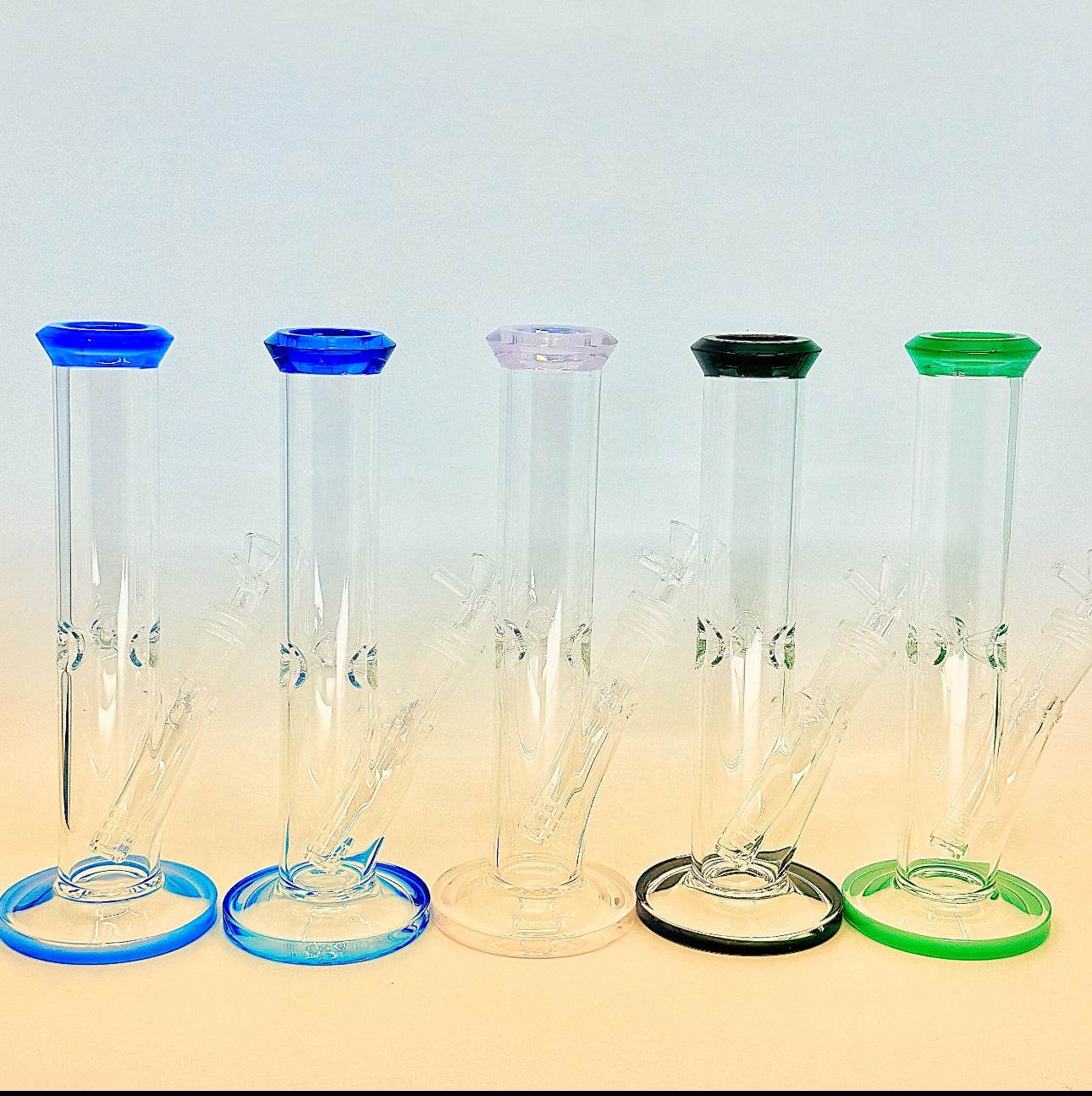 Crystal clear 9 inch Straight Water Bong With Color Mouth And Base - WP238 - RK Quality Glass