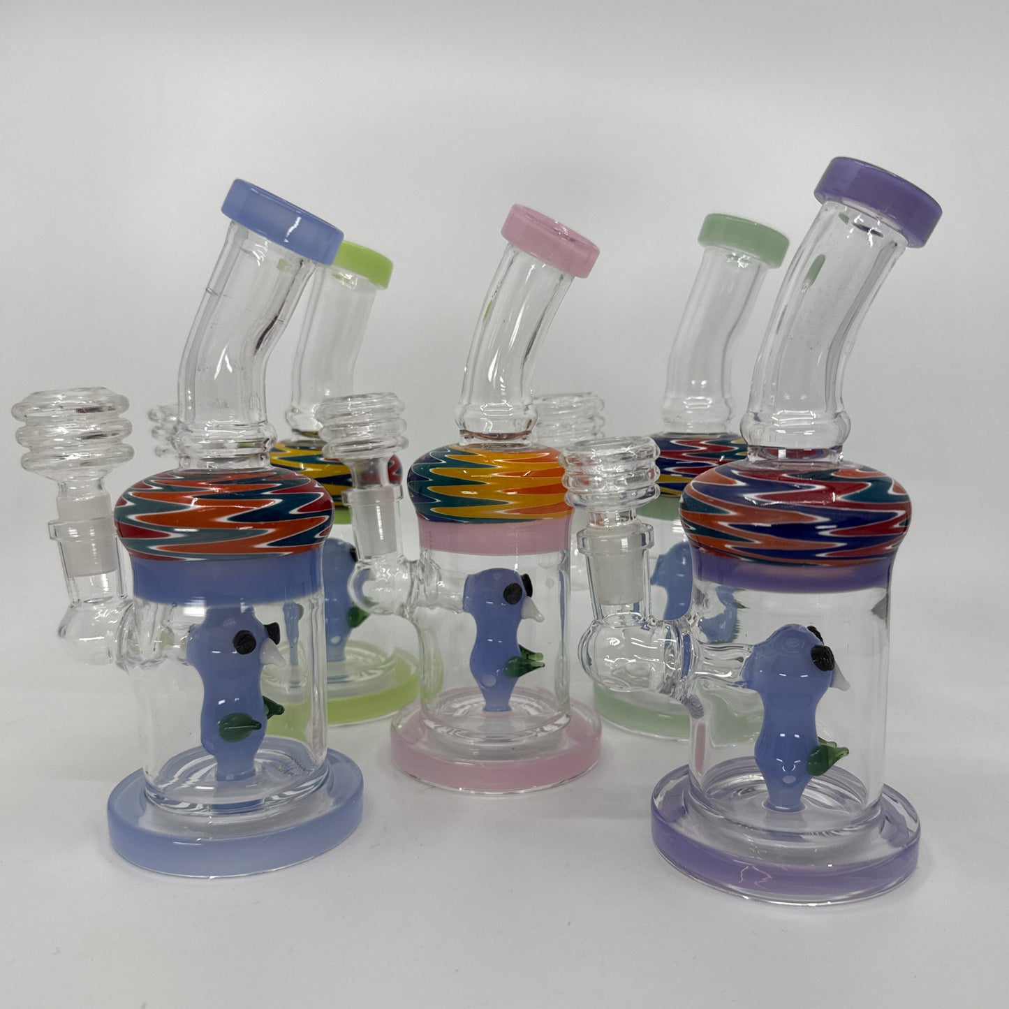 6” Cute Face Color Art Bent Dab Rig - WP275 - RK Quality Glass
