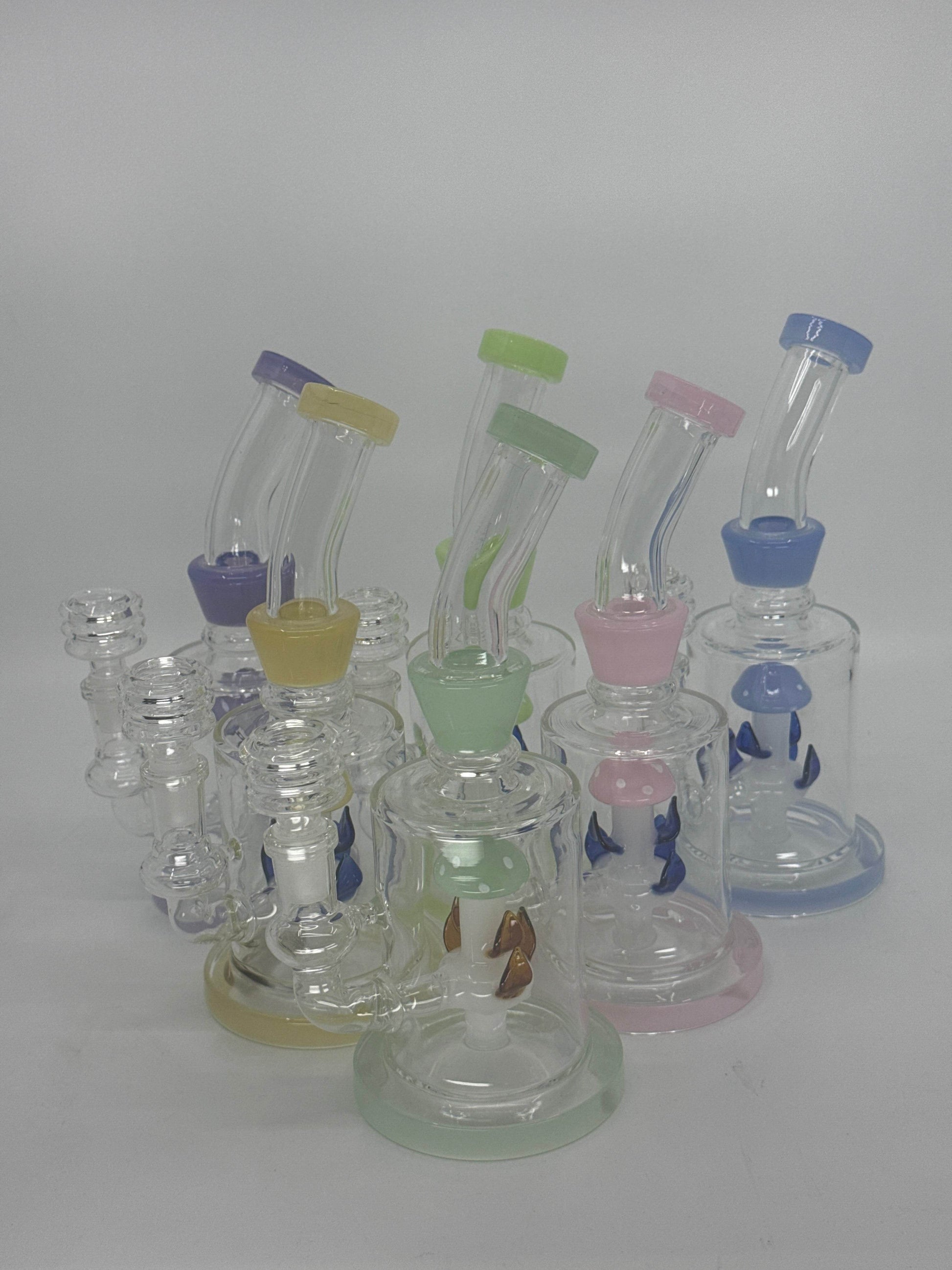 8” bent dab rig with mushroom leaf insert - WP255 - RK Quality Glass