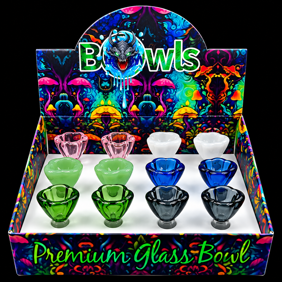 14mm Flower Theme Glass Bowl 12-Pack