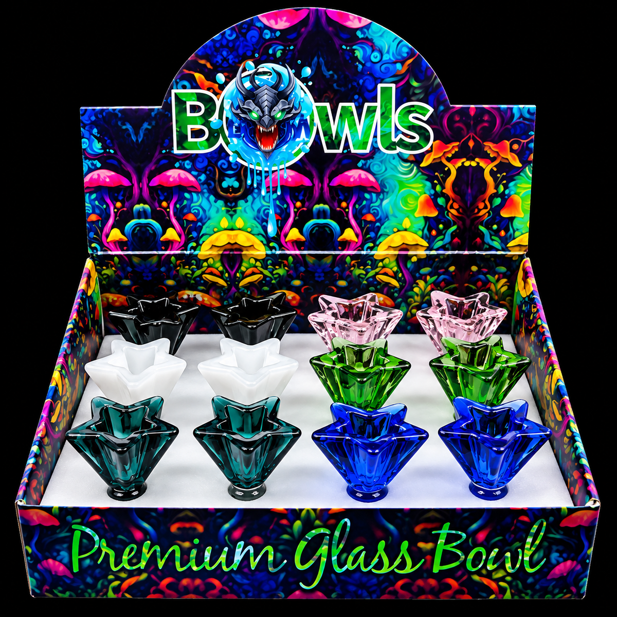 14M Star Color Glass Bowl - 12 Count Per Display