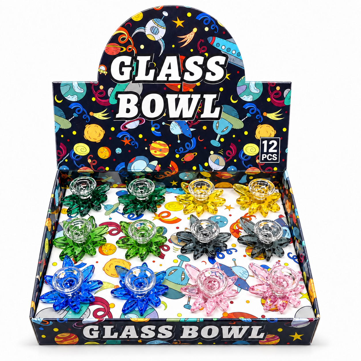 14mm Male color leaf glass Bowl per display 12ct