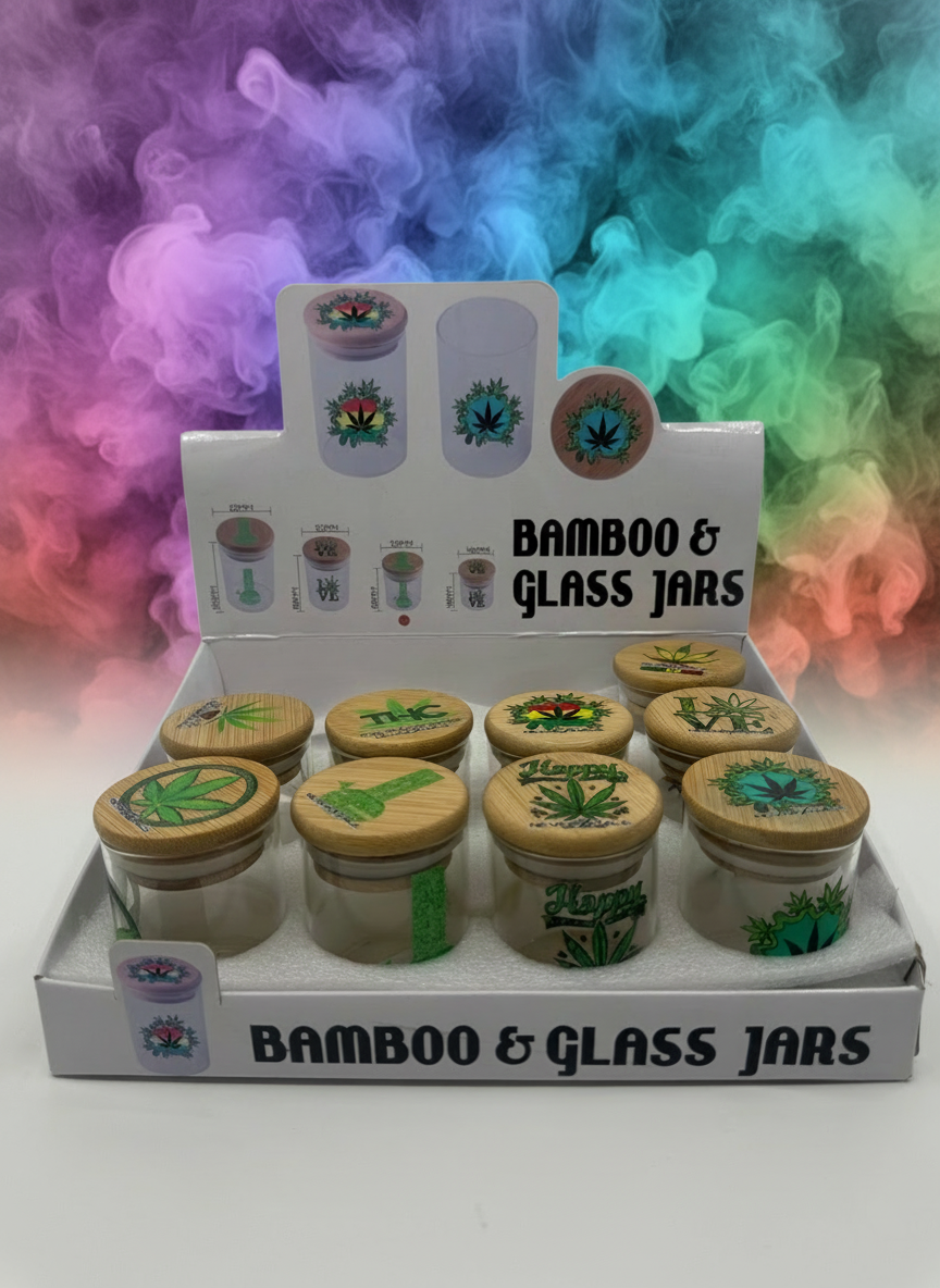 RK Quality Glass Bamboo and Glass Stash Jar Set
