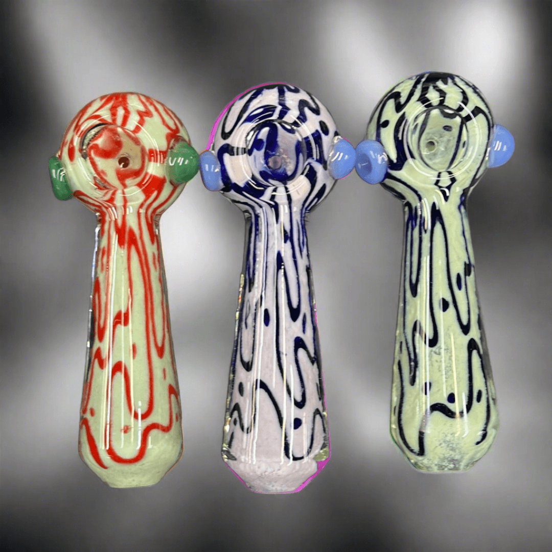 4.5” frit with color art spoon Hand pipe - HP1027 - RK Quality Glass