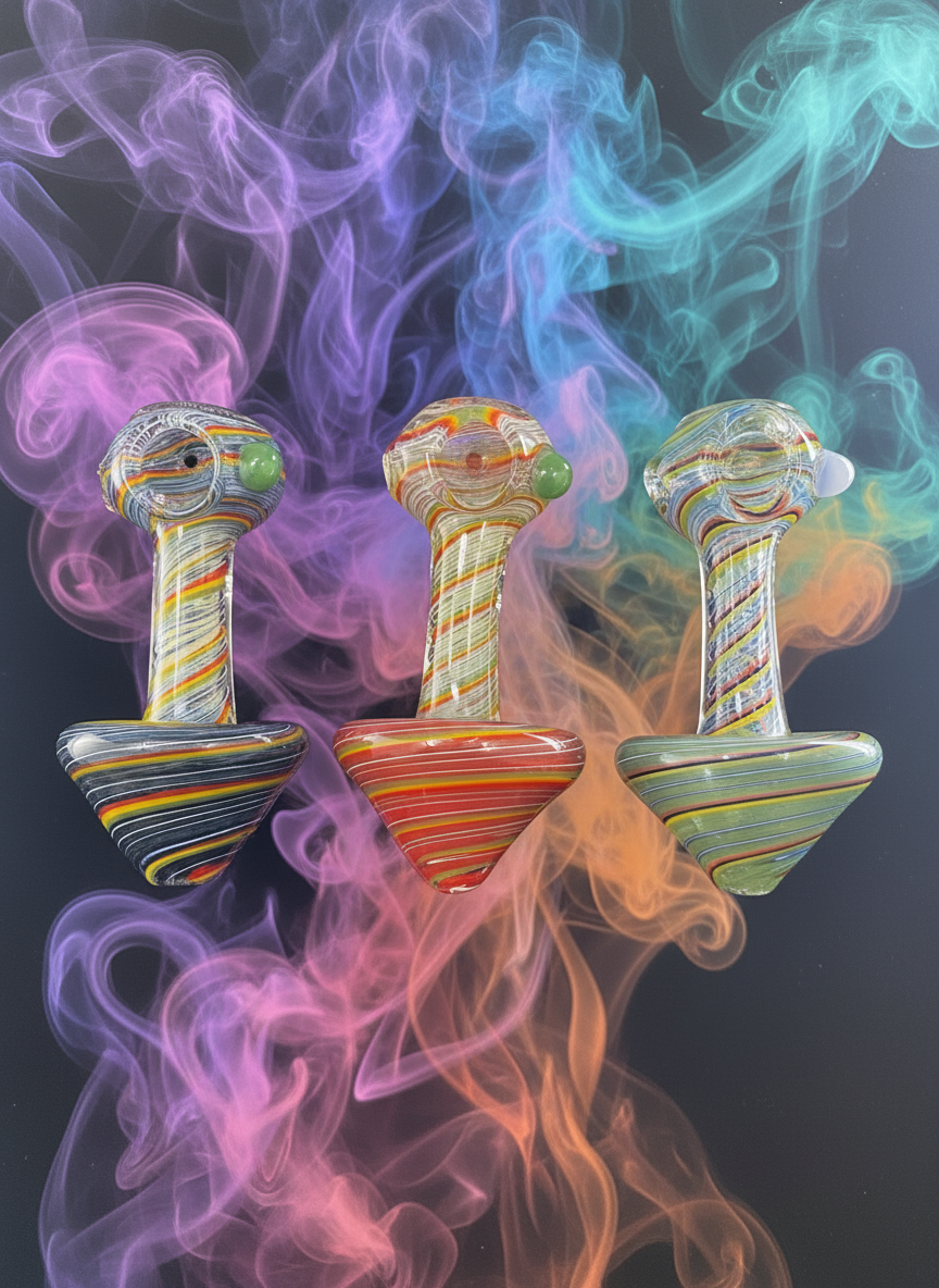 4-inch frit Rasta colored glass hand pipe with mushroom design