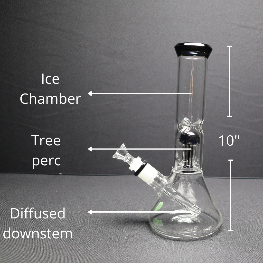10 Inch Tree Perc Bong with Mint Accents - WP106 - RK Quality Glass