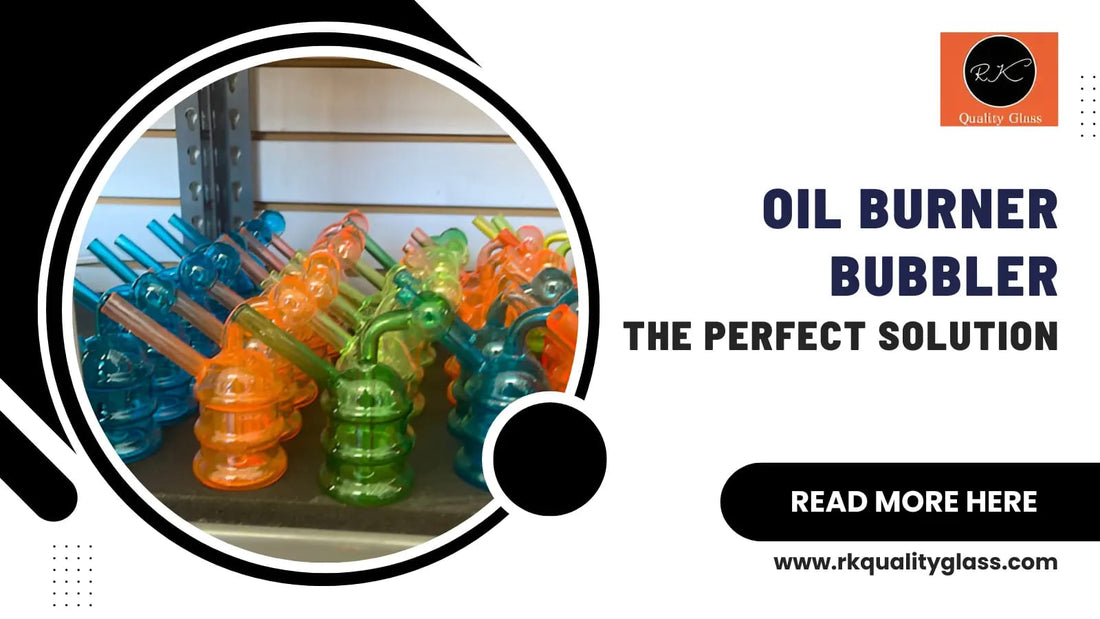  A blue silicone-wrapped mini Oil Burner Bubbler filled with water on a wooden table, featuring a glass bowl and a bent blue neck.