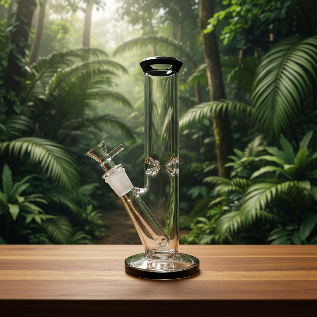 Crystal clear  9 inch Straight Water Bong With Color Mouth And Base - WP238