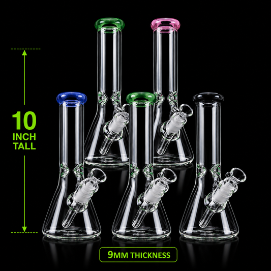 10" Heavy Duty Clear Borosilicate Glass Beaker Bong (9mm)