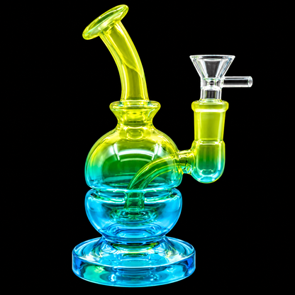 Bent Neck Iridescent Double Bubble Glass Dab Rig Wholesale RK Quality Glass