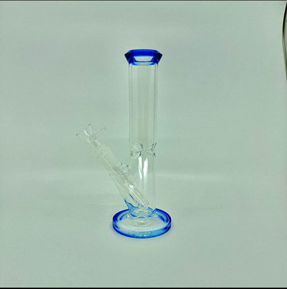 Crystal clear 9 inch Straight Water Bong With Color Mouth And Base - WP238 - RK Quality Glass