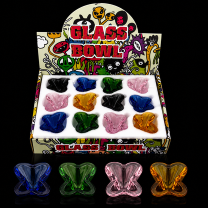 14mm Butterfly Theme Glass Bowl 12-Pack Wholesale RK Quality Glass