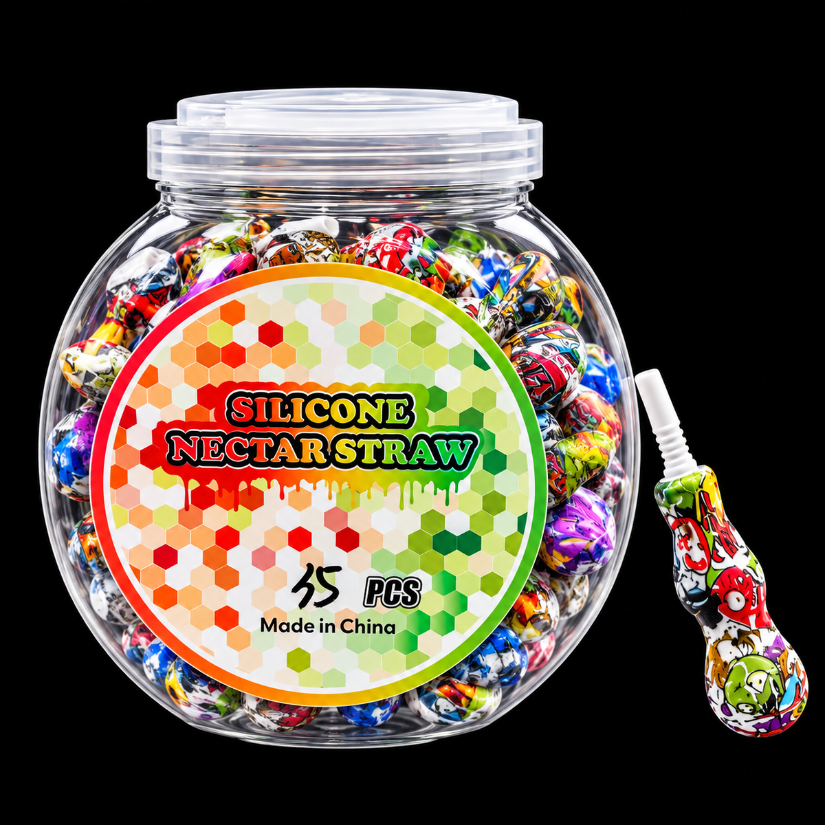 SILICON NECTAR STRAW WITH 10MM SERAMIC TIPS - 35 PER JAR