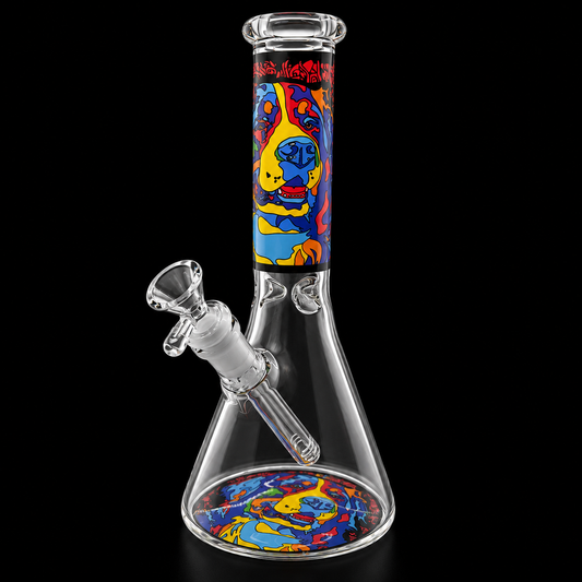 Colorful Pop Art Dog Beaker Glass Bong