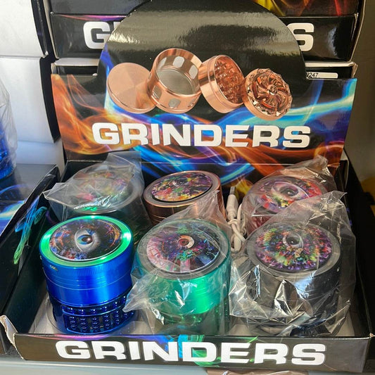 RK Quality Glass 4 Part LED Grinder with 3D Art - RK Quality Glass