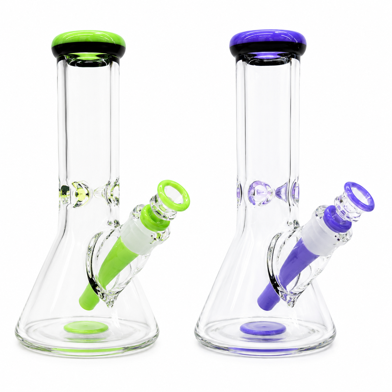 10 Inch 9mm Thick Glass Beaker Bong with Colored Accents and Matching Bowl