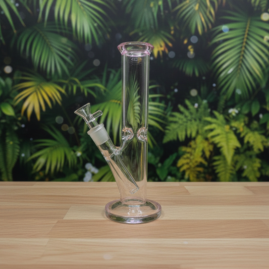 Crystal clear  9 inch Straight Water Bong With Color Mouth And Base - WP238