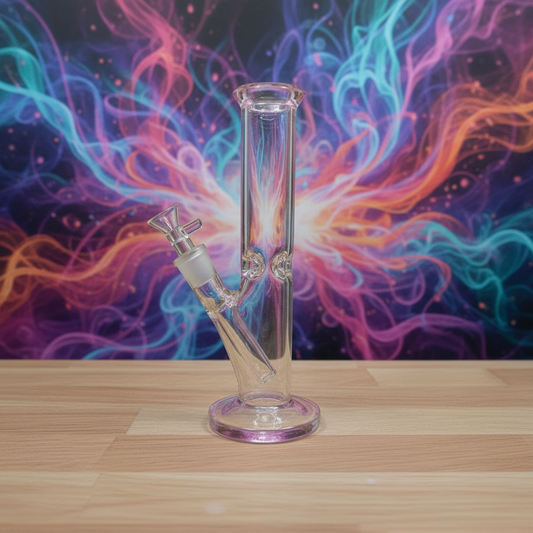 Crystal clear  9 inch Straight Water Bong With Color Mouth And Base - WP238