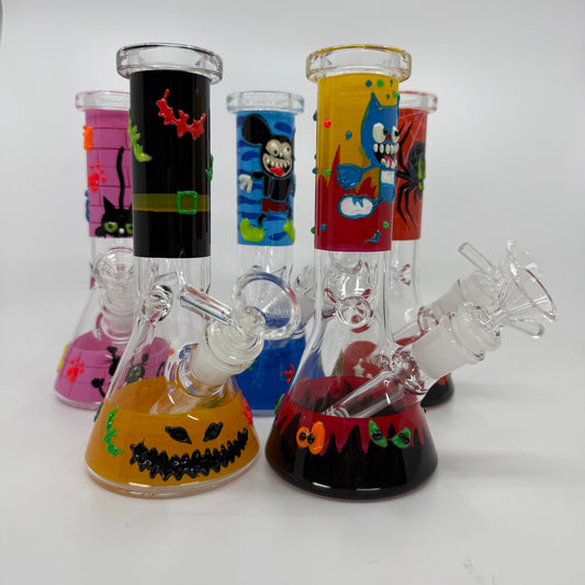 NEW 8" Glow In Dark Halloween Theme Becker Bong - with 3D ART - WP273 - RK Quality Glass