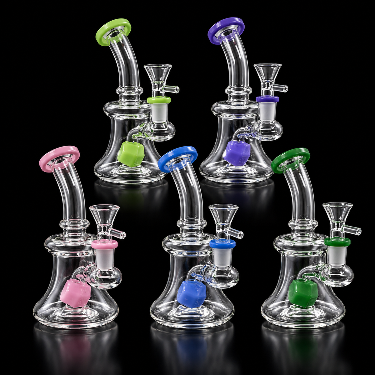 Cube Perc Bent Neck Glass Dab Rig Wholesale RK Quality Glass