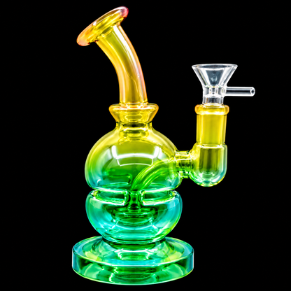 Bent Neck Iridescent Double Bubble Glass Dab Rig Wholesale RK Quality Glass