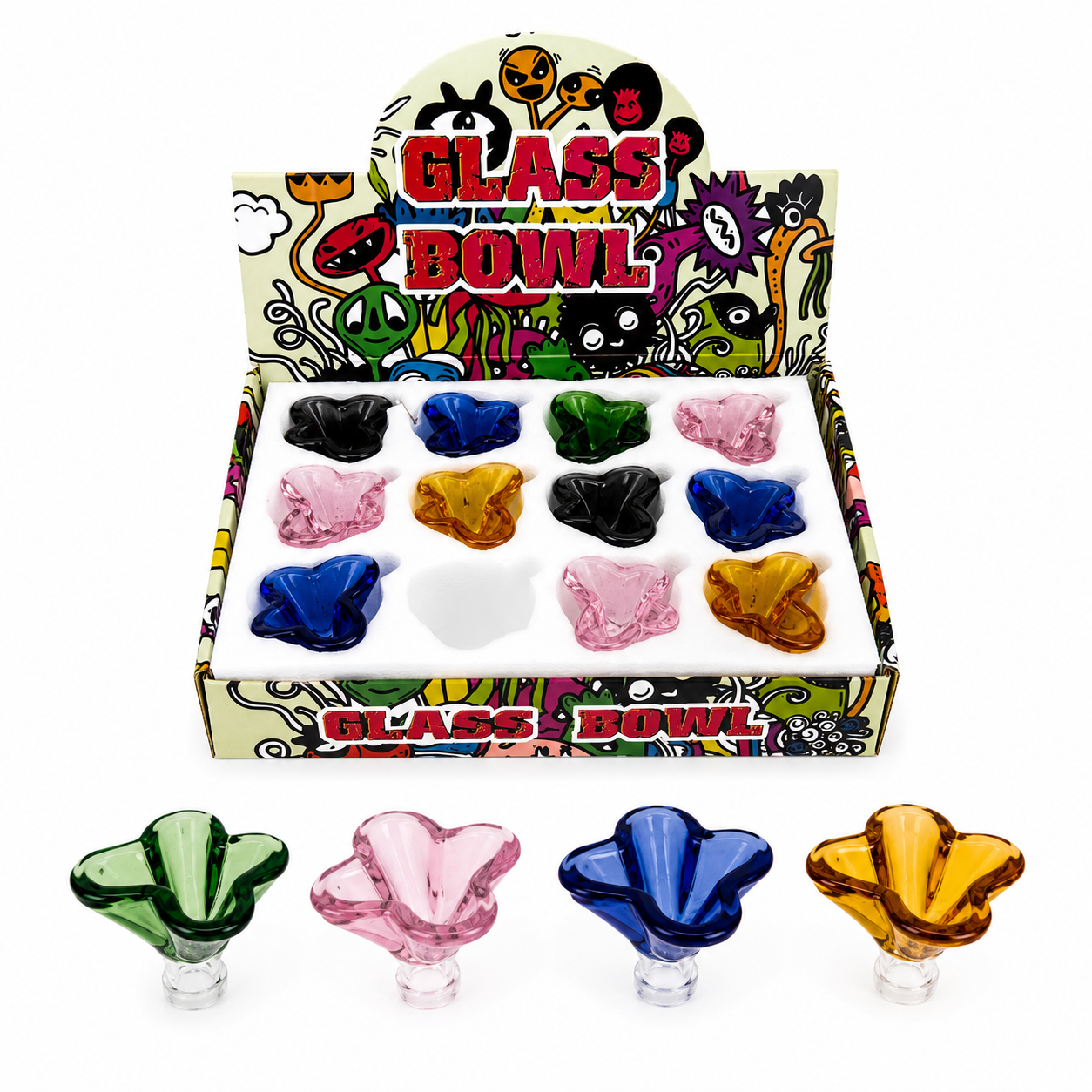 14mm Butterfly Theme Glass Bowl 12-Pack Wholesale RK Quality Glass