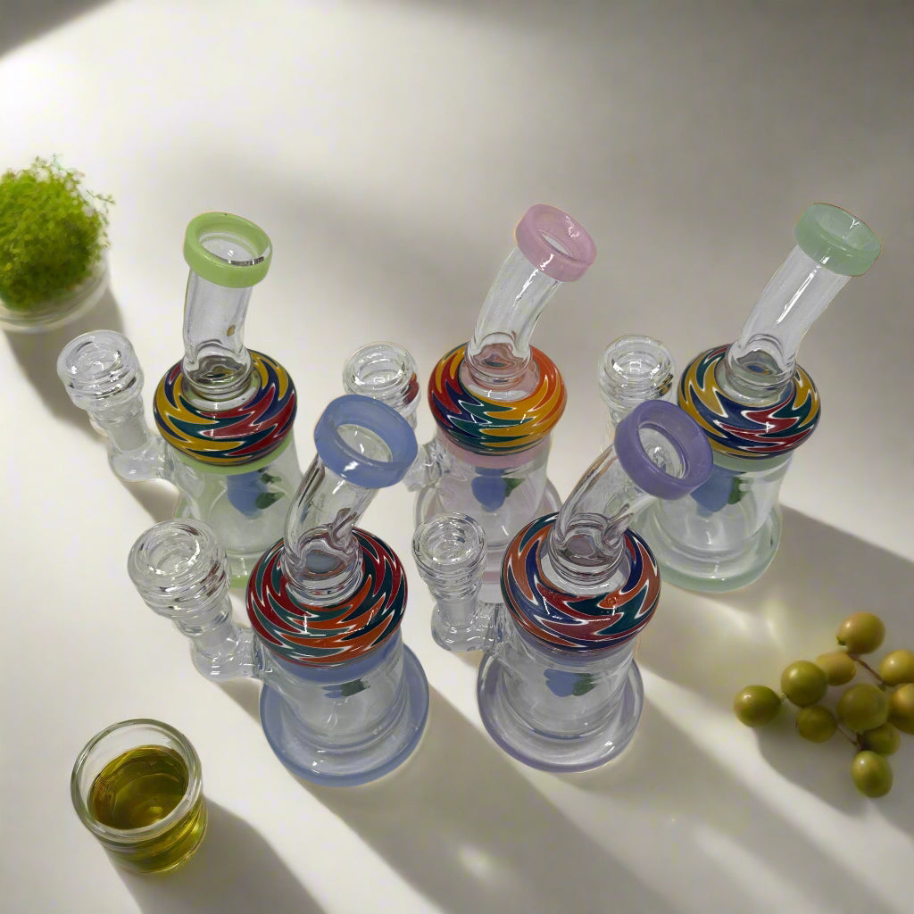 6” Cute Face Color Art Bent Dab Rig - WP275 - RK Quality Glass