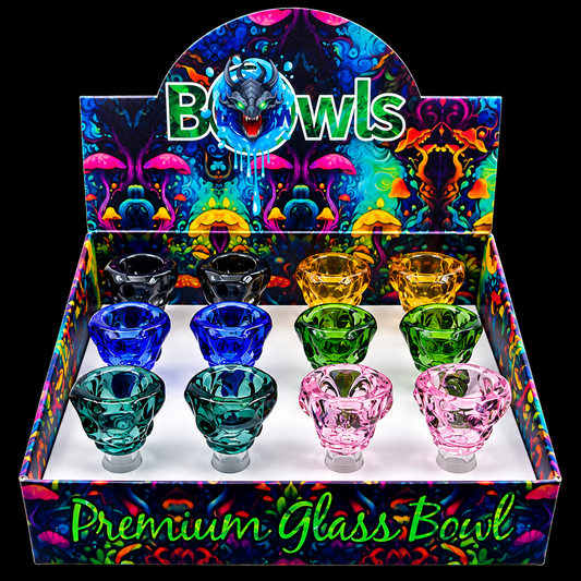 14M Skull Head Color Glass Bowl - 12 Count Per Display