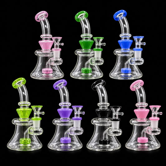 Bent Neck Bell Base Glass Dab Rig with Showerhead Percolator Wholesale RK Quality Glass