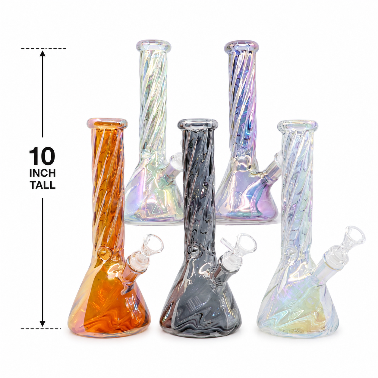 10" Iridescent Swirl Glass Beaker Bong