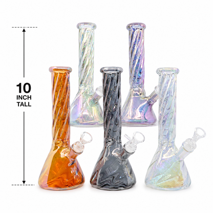10" Iridescent Swirl Glass Beaker Bong