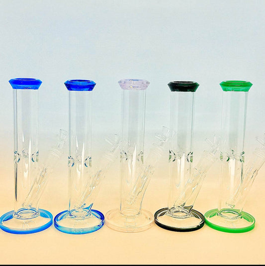 Crystal clear 9 inch Straight Water Bong With Color Mouth And Base - WP238 - RK Quality Glass
