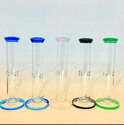Crystal clear 9 inch Straight Water Bong With Color Mouth And Base - WP238 - RK Quality Glass