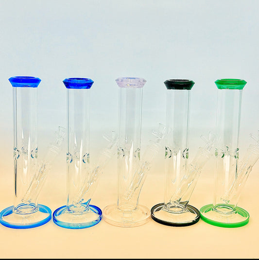 Crystal clear  9 inch Straight Water Bong With Color Mouth And Base