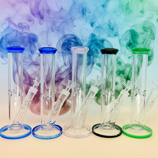 Crystal clear  9 inch Straight Water Bong With Color Mouth And Base - WP238