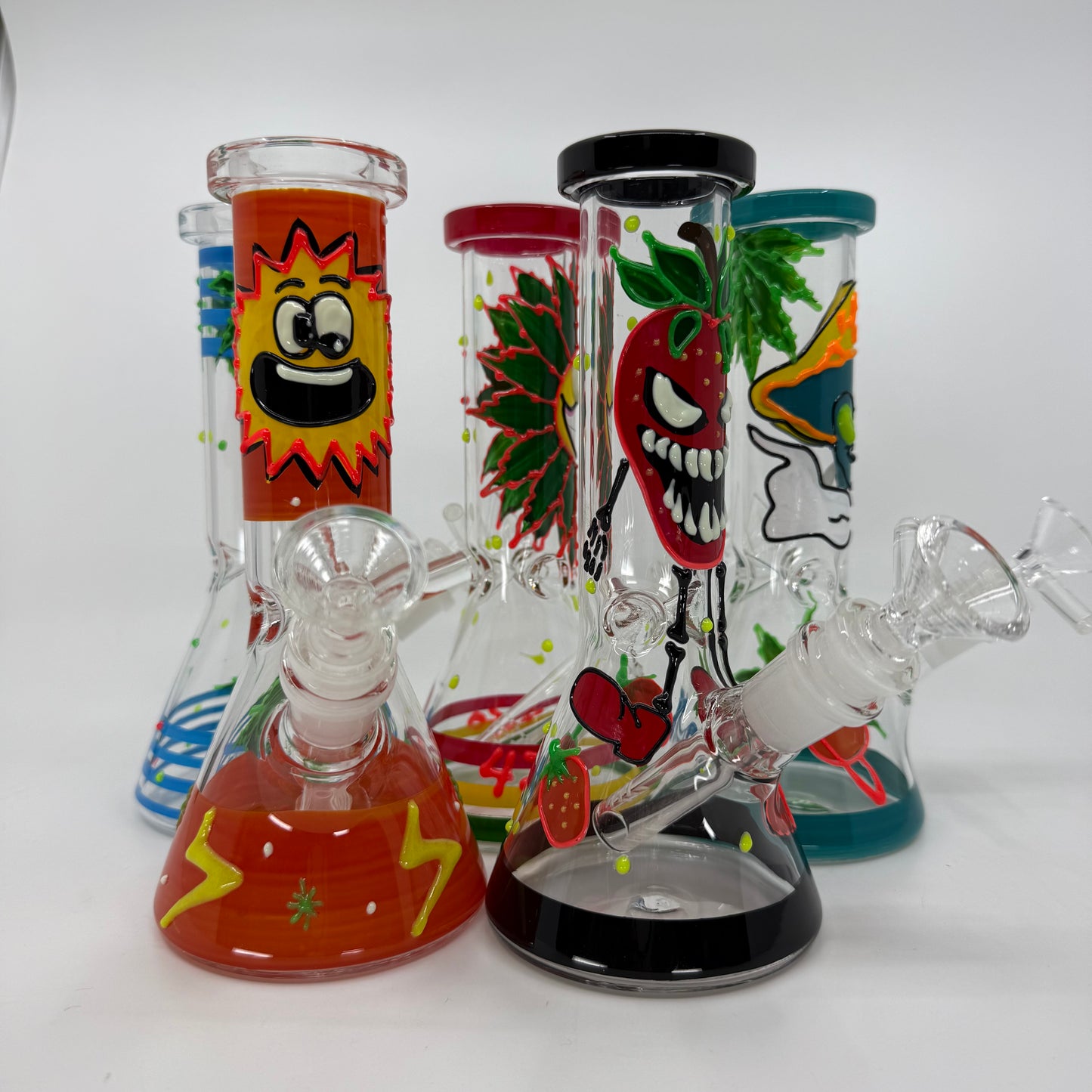 8" Glow In Dark Multi Design Beaker Bong