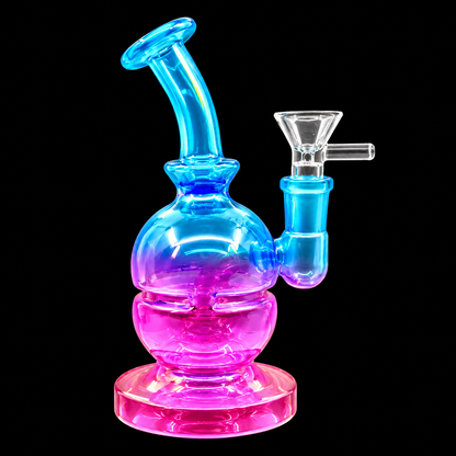 Bent Neck Iridescent Double Bubble Glass Dab Rig Wholesale RK Quality Glass