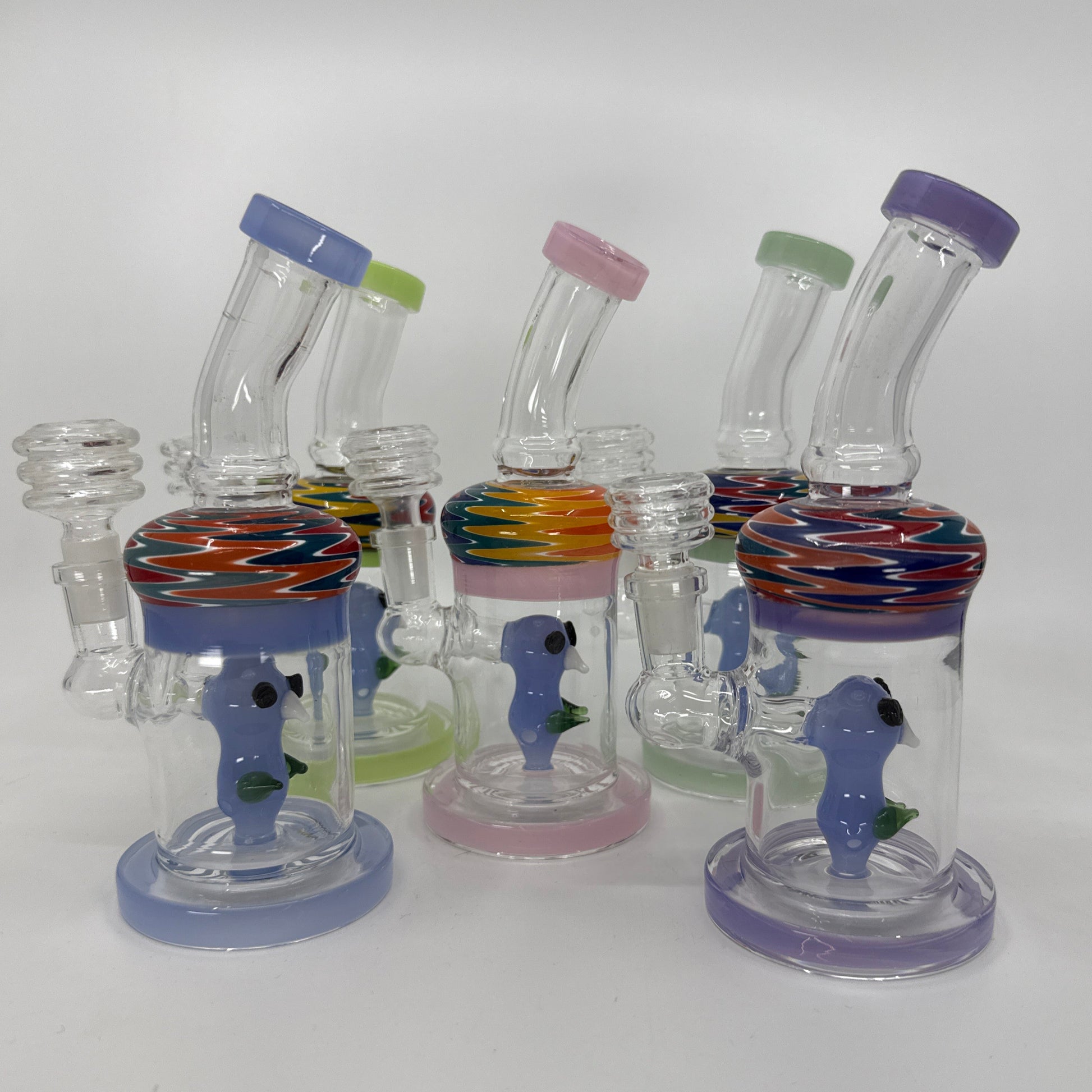 6” Cute Face Color Art Bent Dab Rig - WP275 - RK Quality Glass