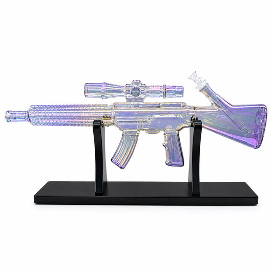 Iridescent Rifle Gun Style Glass Bong Water Pipe with stand