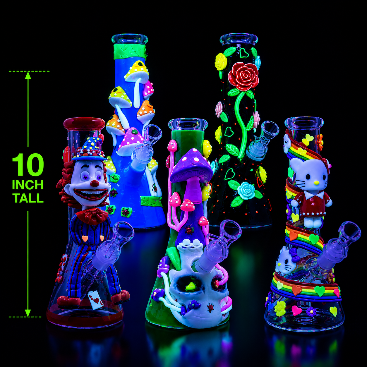 10 Inch Glow In The Dark Heady Beaker Bong Wholesale RK Quality Glass