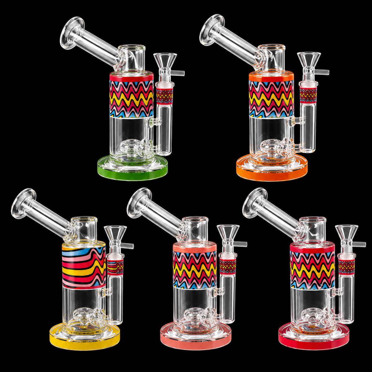 Rainbow Wave Glass Dab Rig with Angled Mouthpiece Wholesale RK Quality Glass