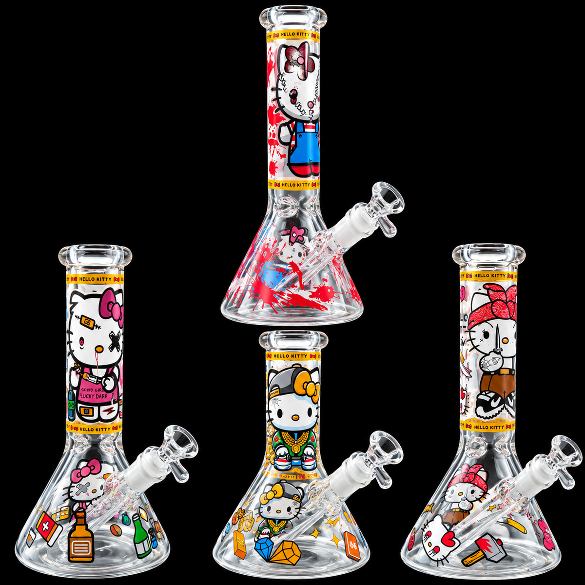Cute Cartoon Cat Beaker Base Glass Water Bong