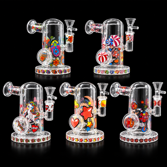 Retro Pop Art Glass Dab Rig with Side Mouthpiece Wholesale RK Quality Glass
