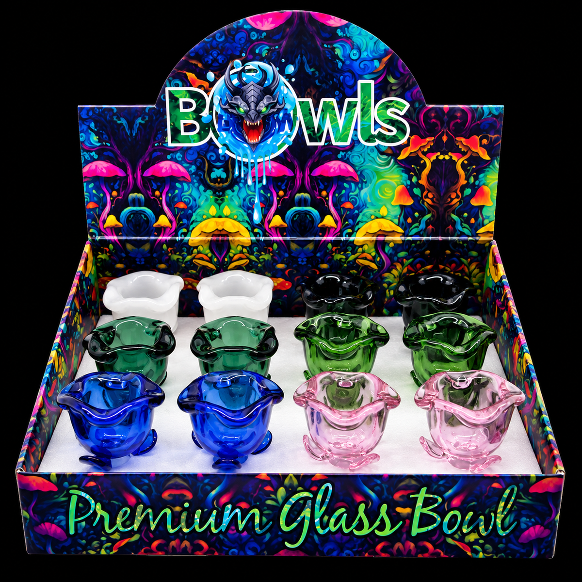 14M Flower Color Glass Bowl - 12 Count Per Display