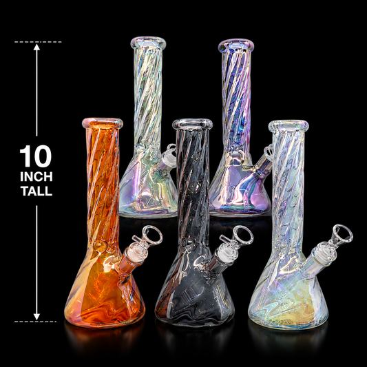 10" Iridescent Swirl Glass Beaker Bong